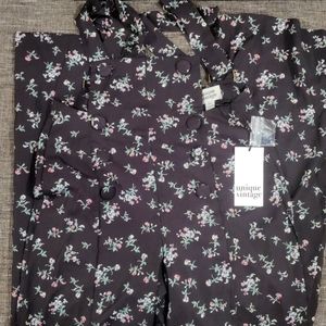 Unique vintage overall pants. Black with small floral design. Women's small/4